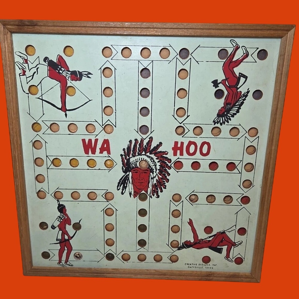 Vtg Wa-Hoo Wahoo Game Board Creative Designs Texas Indian Western Framed Checker